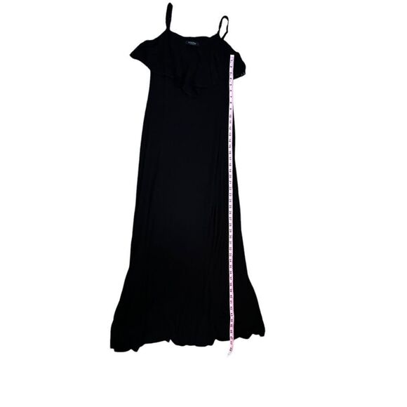 Solemio ~ Black Spaghetti Strap Maxi Dress ~ crochet knit overlay bodice ~size S - Picture 6 of 8